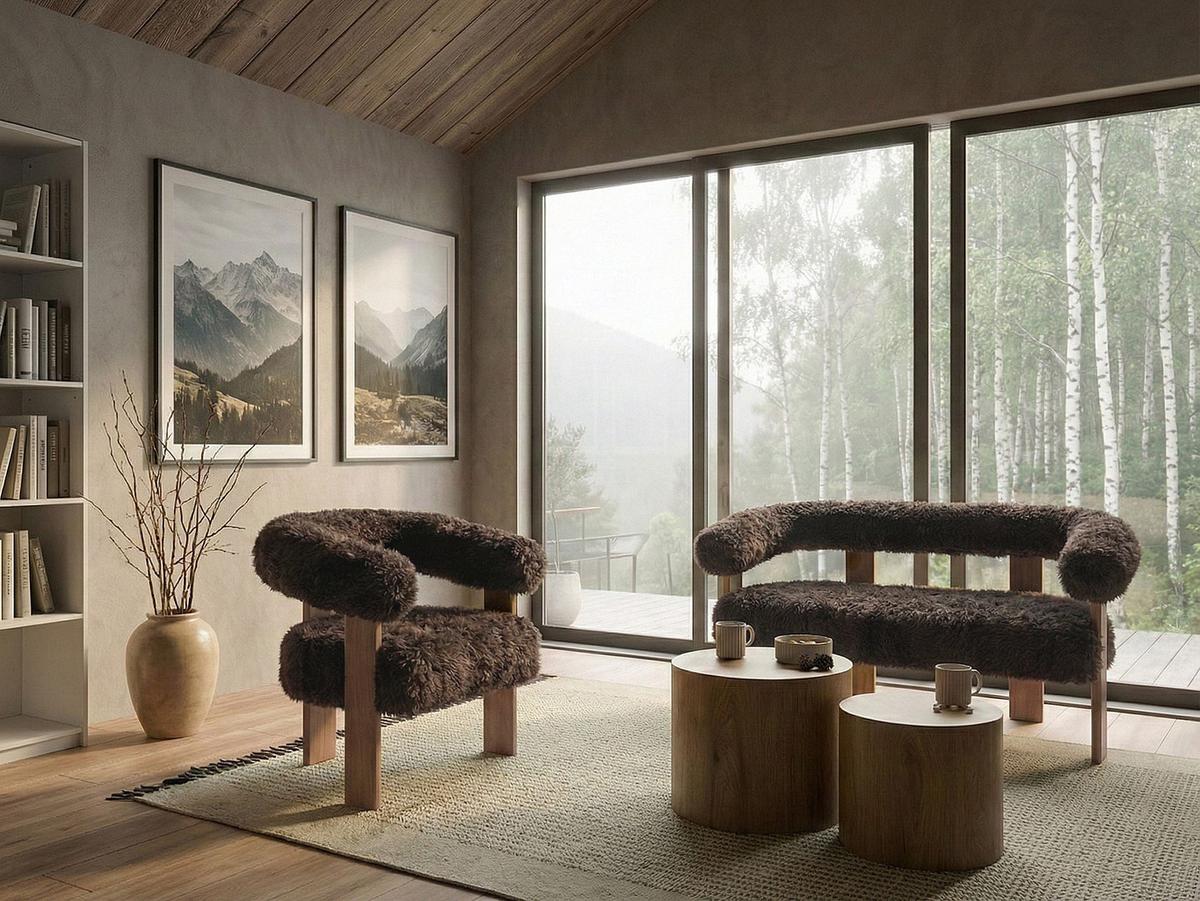SOFA-SET Webpelz Dunkelbraun/Hellbraun Ilbro - Braun, Textil (138/76/68cm) - Beliani