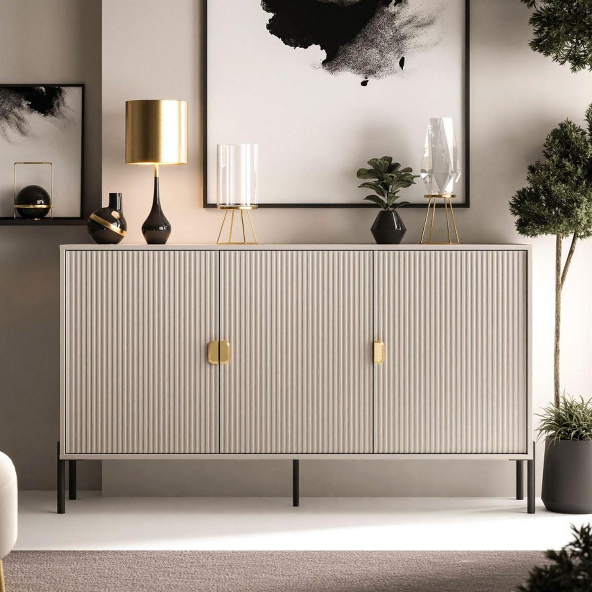 KOMMODE DALIA 3D - Kaschmir/Goldfarben, Holzwerkstoff (154/84/49cm) - Lookway