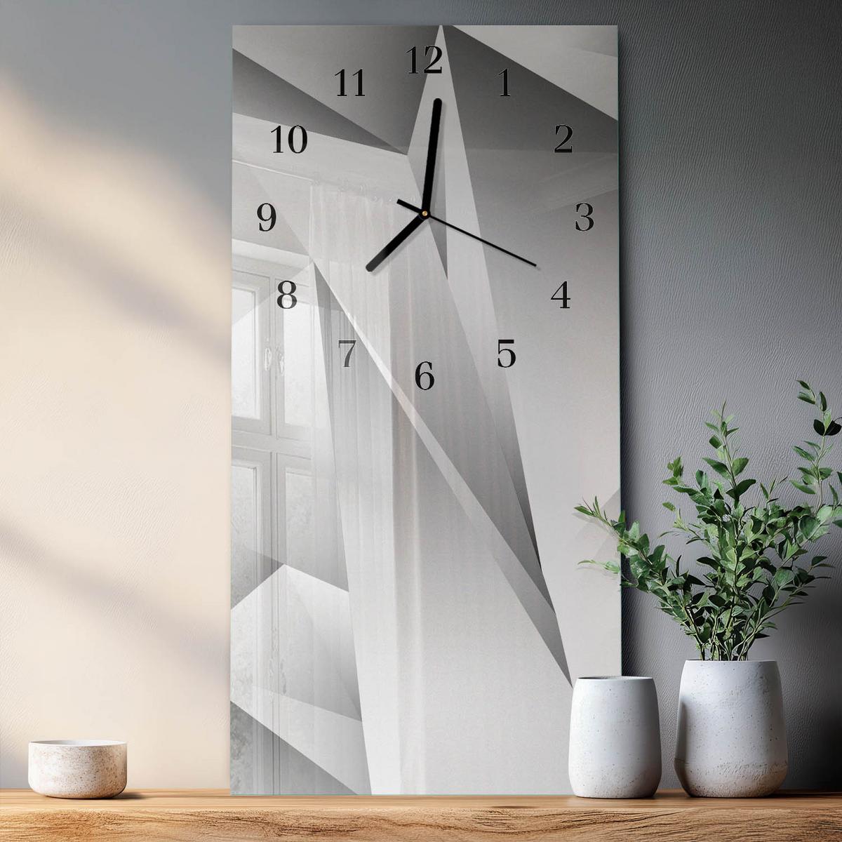 WANDUHR aus Glas 30x60 cm - Muster - Weiß, Glas (30/60/0.4cm) - TULUP
