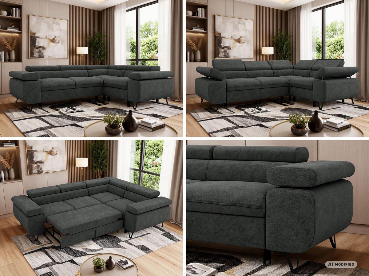 ECKSOFA FALCO L - Dunkelgrau Stukture - Rechts Seite - Dunkelgrau/Schwarz, Textil/Metall (268/197cm) - MKS