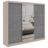 SCHWEBETÜRENSCHRANK mit Spiegel und Schubladen - WALENCJA - 240 - Kaschmir-Grau lacobel - Kaschmir/Alufarben, Holzwerkstoff/Metall (240/216/61cm) - MKS