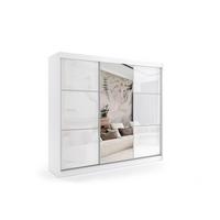 KLEIDERSCHRANK mit Spiegel-Schiebetüren und Aluminium-Leisten - VIVONA - 240 cm Weiß - Weiß, Holzwerkstoff (240/216/61cm) - ALTDECOR