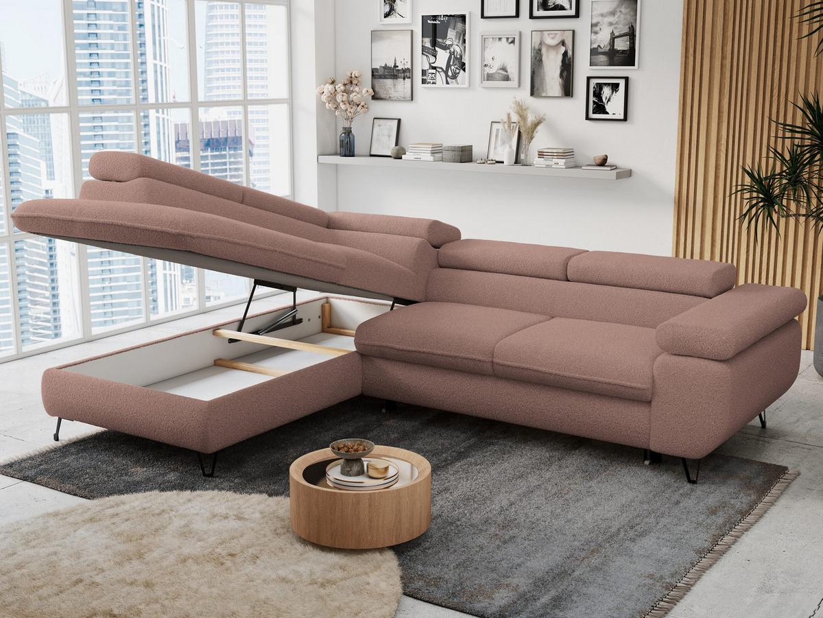 ECKSOFA PETER L Rosa Boucle - Links Seite - Schwarz/Rosa, Textil/Metall (208/273cm) - MKS