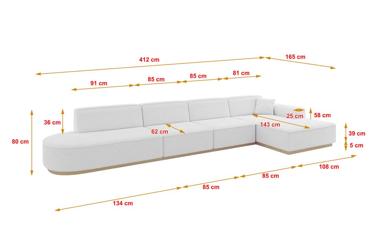 ECKSOFA Ottomane Rechts IREA-L3 - 412x165x80 cm Weiß - Weiß, Holzwerkstoff/Textil (412/165cm) - ALTDECOR