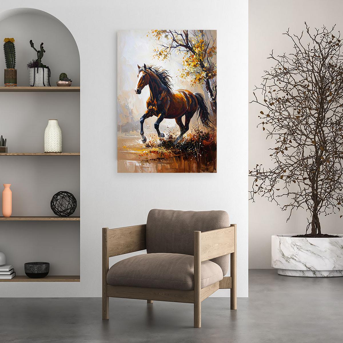 WANDBILD, Galoppierendes Pferd - Tiere - Natur - Braun, Textil (70/100cm) - Feeby