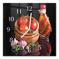 WANDUHR aus Glas 30x30 cm - Tomaten und Knoblauch - Rot, Glas (30/30/0.4cm) - TULUP