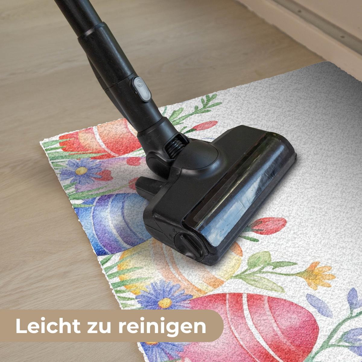 FUSSMATTE Blumengarten - Bunt - Eier Teppichmatte 90x60 cm - Multicolor/Weiß, Kunststoff (60/90cm) - MuchoWow