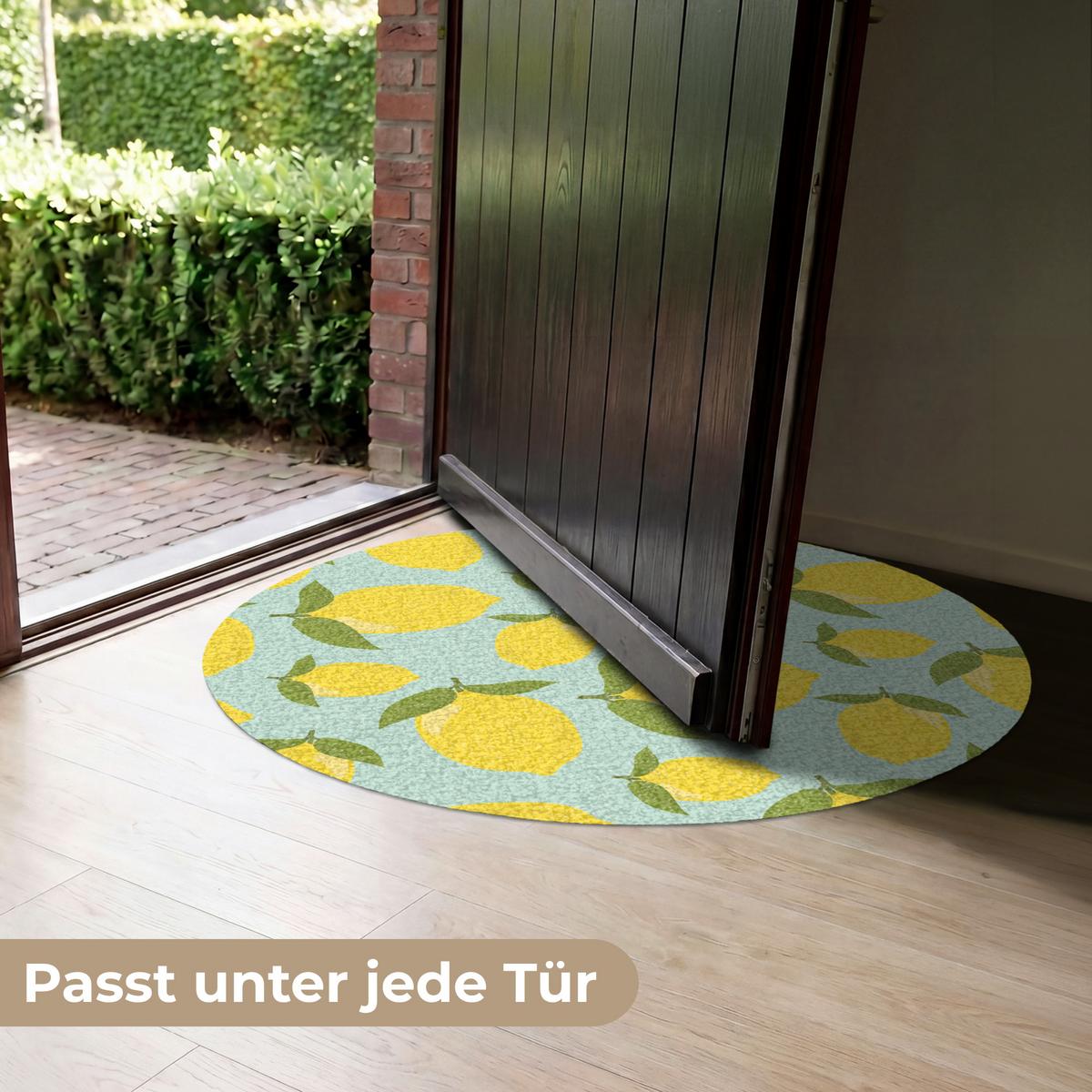 FUSSMATTE Muster Zitronen - Gelb - Blau - Muster - Früchte Flurteppich 90x90 cm - Gelb, Kunststoff (90/0.4cm) - MuchoWow