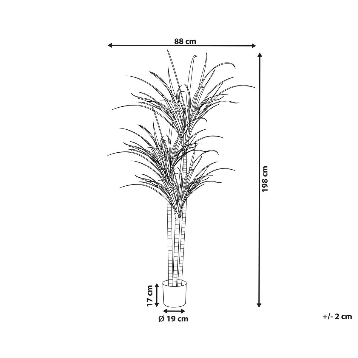 KUNSTPFLANZE im Blumentopf 198 cm Grün/Schwarz Dracaena Anita - Schwarz/Grün, Kunststoff (198cm) - Beliani