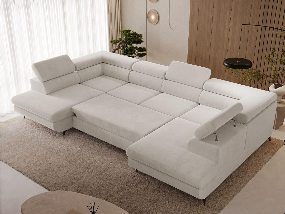 ECKSOFA U Argon Ecru - Ecru/Schwarz, Holz/Textil (322/190cm) - Graingold