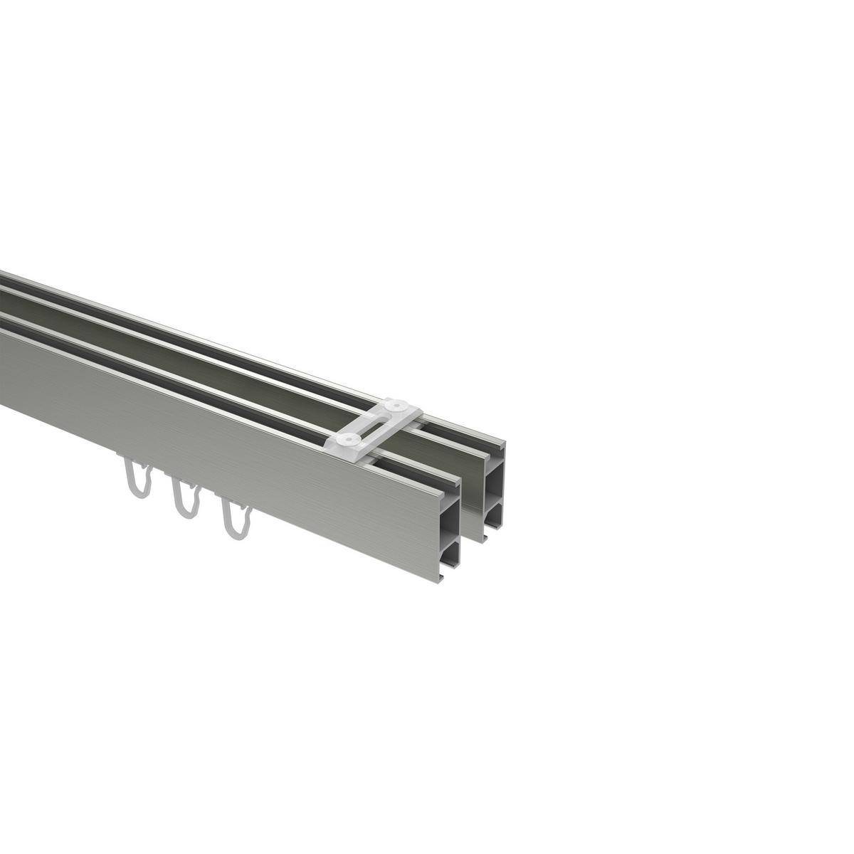 GARDINENSTANGE INNENLAUF Smartline Lox 360 cm (geteilt in 2 x 180 cm), 2-läufig, 14x35 mm Edelstahl-Optik - Edelstahlfarben, Metall (360cm) - INTERDECO