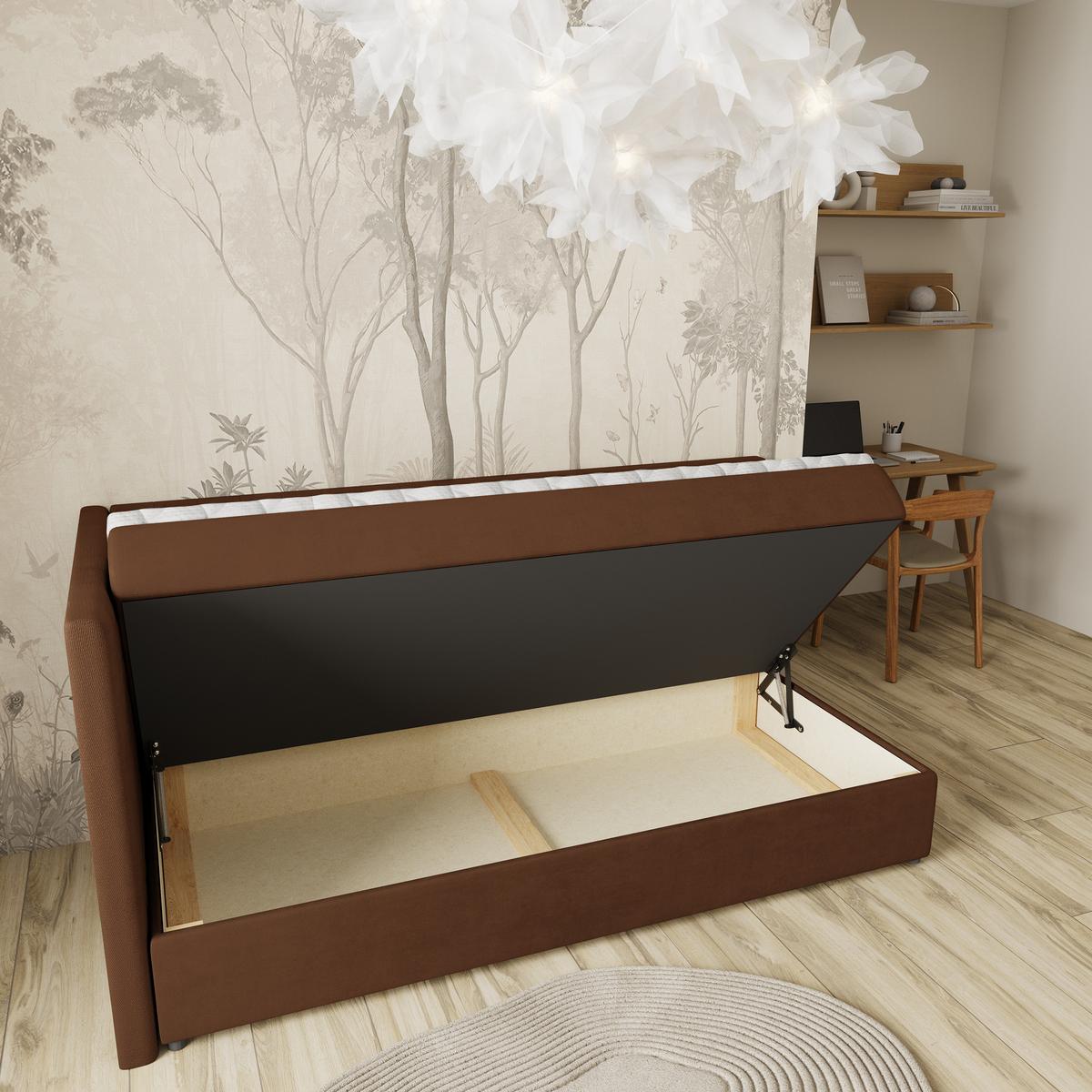 BOXBETT ARIS 80x200 cm mit Matratze und Topper, H2+H3 - Braun - Braun, Holz (80/200cm) - MASSENO