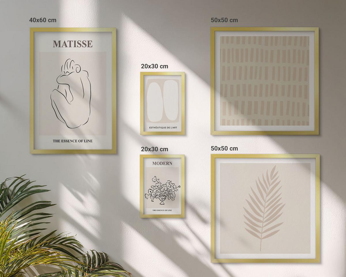 BILDER SET 5er Set - 50x50 cm & 20x30 cm & 40x60 cm Goldrahmen - Linien, Formen, Beige, Weiß - Goldfarben, Kunststoff (40/60cm) - TULUP