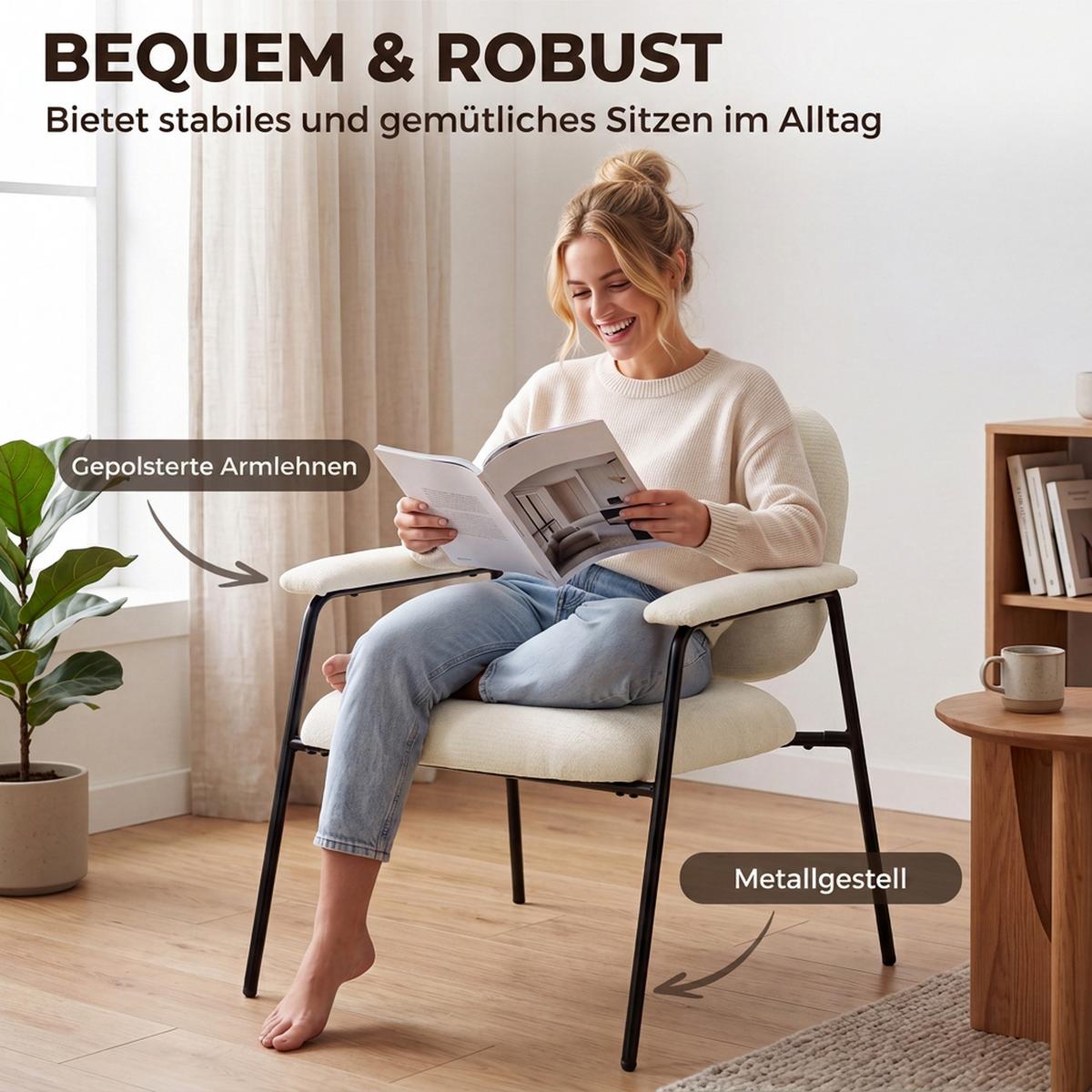 SESSEL 2er Set Polyester Cremeweiß - Creme/Schwarz, Textil/Metall (64/76.5/67cm) - HOMCOM