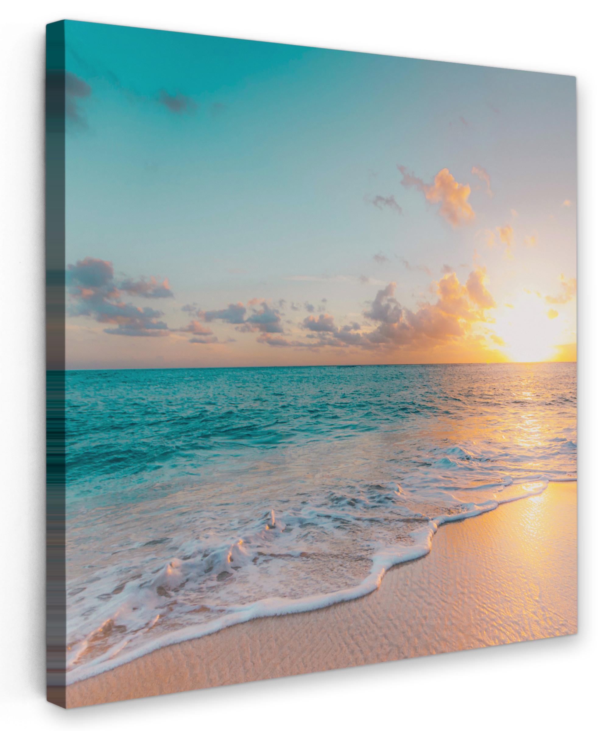 LEINWANDBILD Sonnenuntergang - Strand - Meer - Sommer - Blau Wandbild Wohnzimmer 50x50 cm - Multicolor, Textil (50/50cm) - MuchoWow