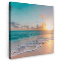 LEINWANDBILD Sonnenuntergang - Strand - Meer - Sommer - Blau Wandbild Wohnzimmer 50x50 cm - Multicolor, Textil (50/50cm) - MuchoWow