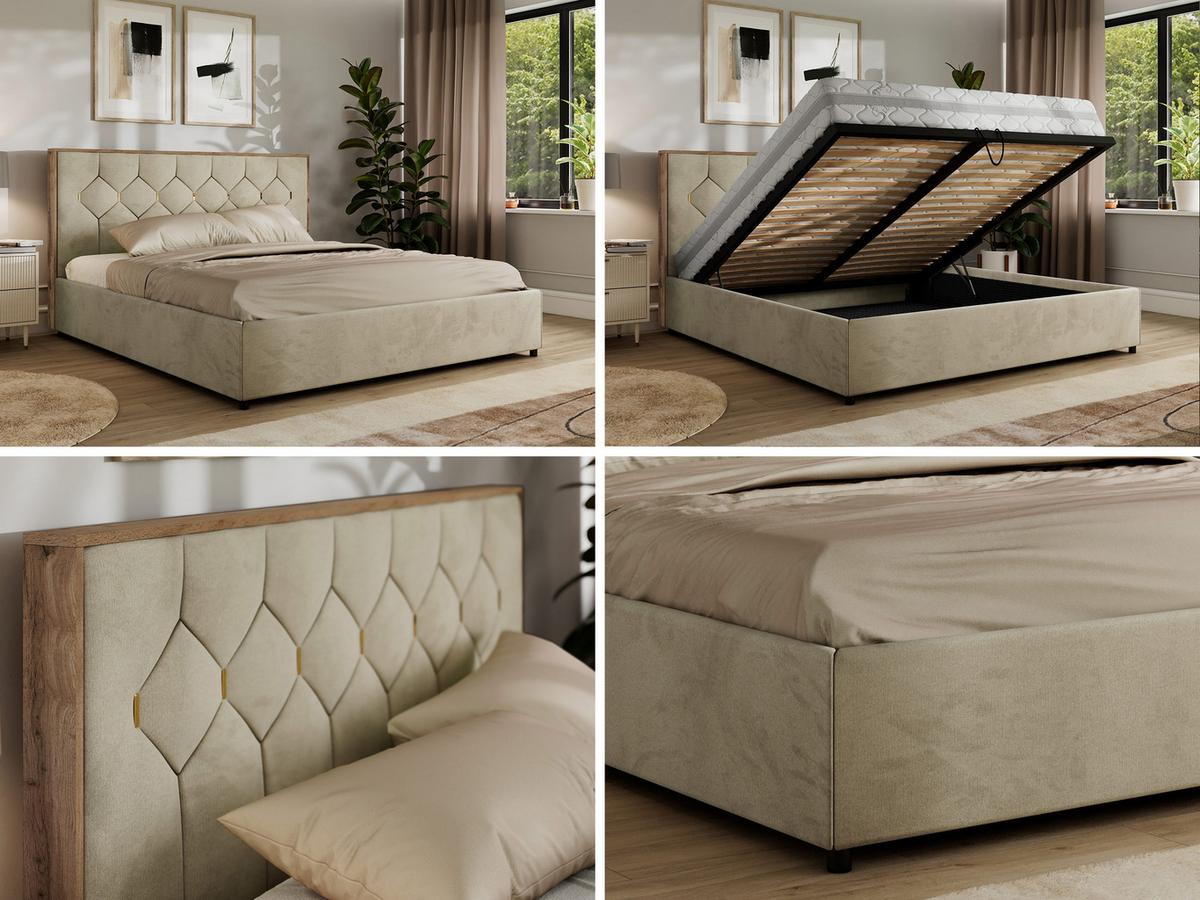 POLSTERBETT LARINO CLASSIC 140/200 - Beige Velvet - Schaum-Matratze - Beige, Textil (140/200cm) - MKS