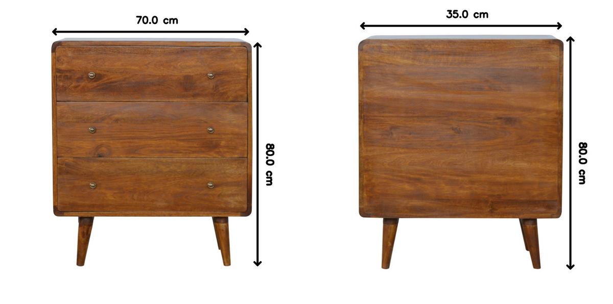 KOMMODE im Kastanien-Finish, 3-Schublades, Braun - Messingfarben/Braun, Holz/Metall (70/80/35cm) - Artisan Furniture