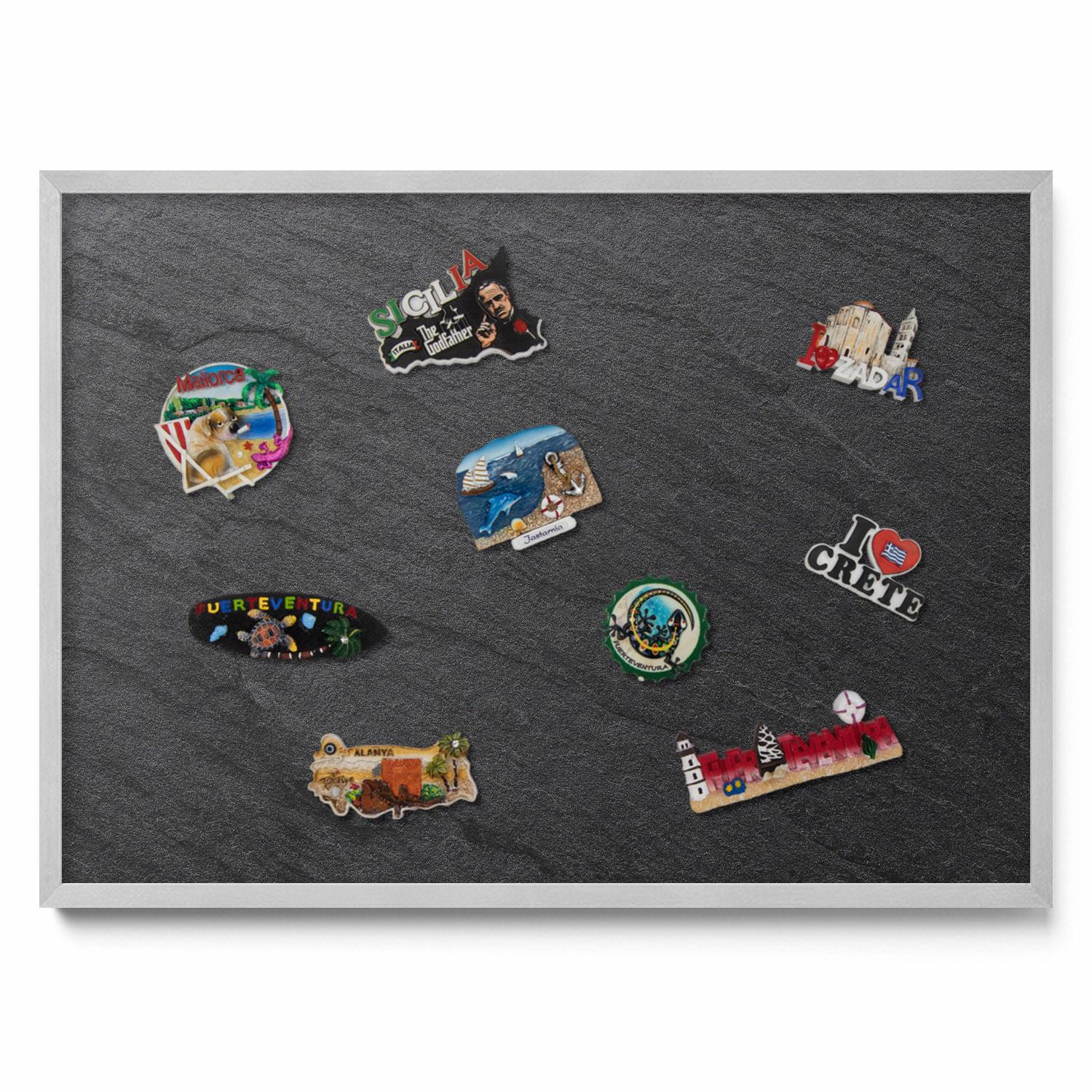 MAGNETTAFEL 70x50 cm Silberner Rahmen Steinwand Struktur - Sheeshamfarben, Metall (70/50/0.4cm) - TULUP