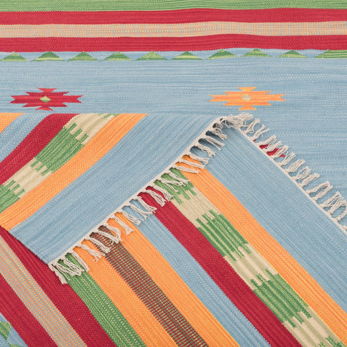 BAUMWOLLE NATUR KELIM TEPPICH LINA STRIPES - Blau, Textil (60/90cm) - Pergamon