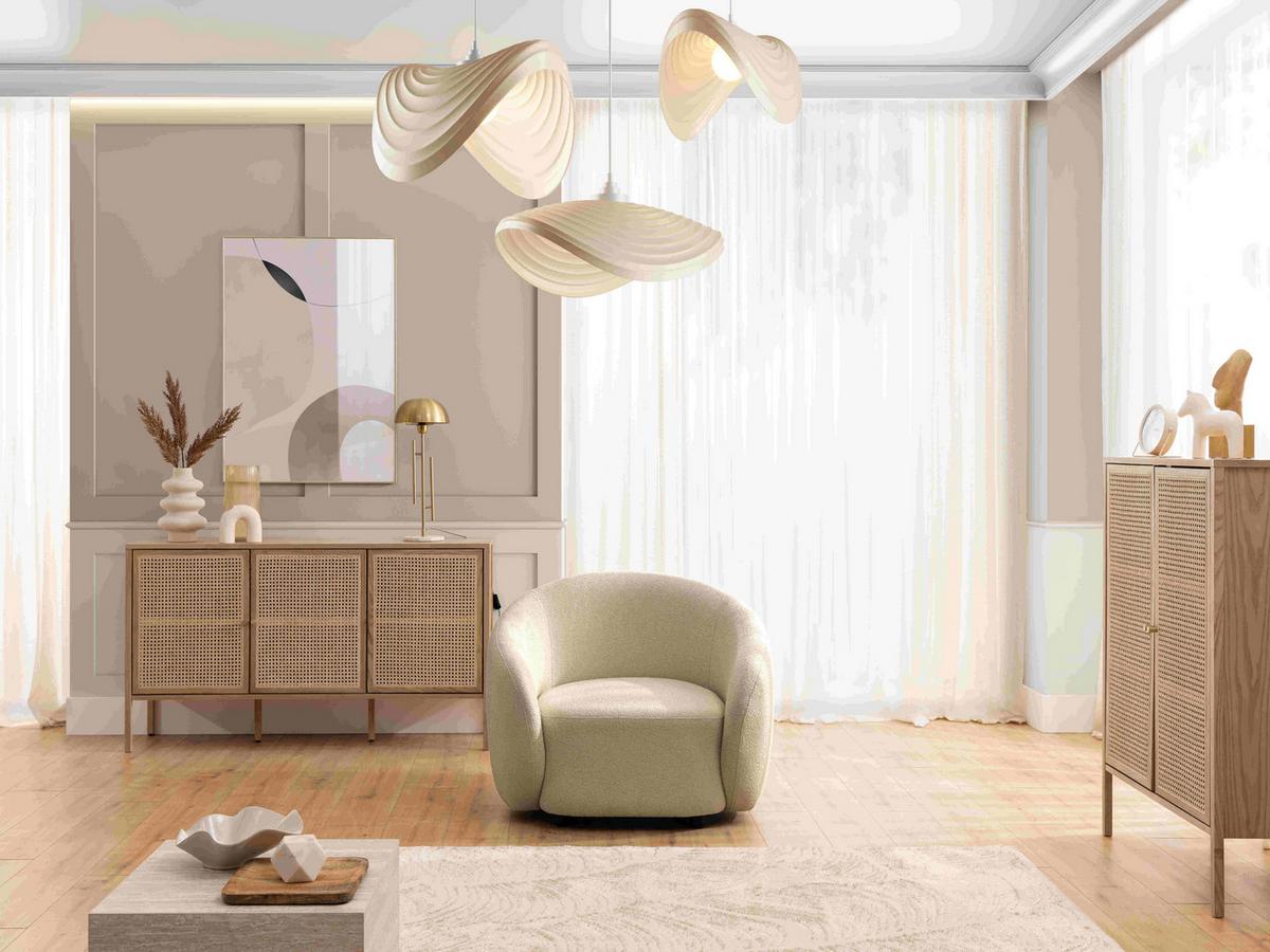 SESSEL Roundi Beige Bouclé - Beige/Schwarz, Holz/Kunststoff (90/76/80cm) - S-Style Möbel