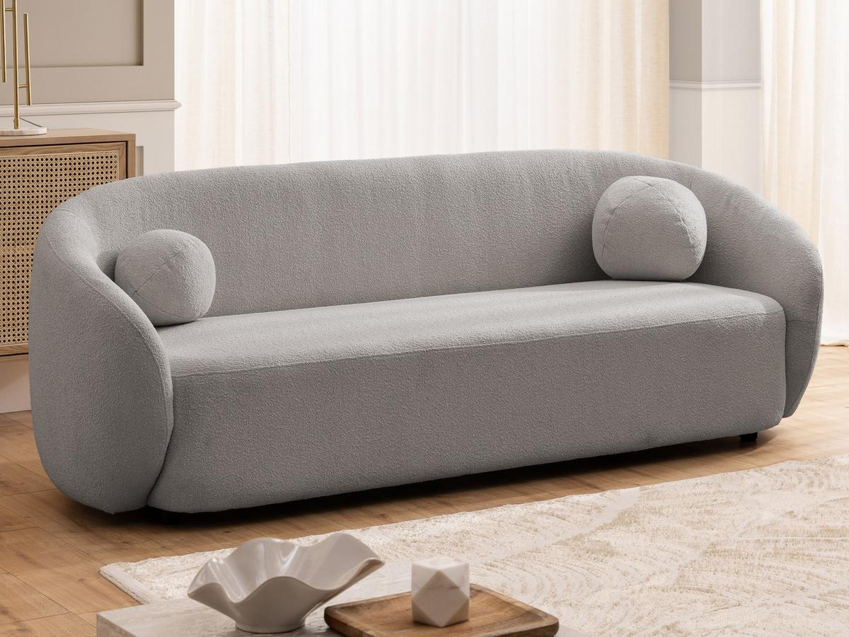 3-SITZER-SOFA Roundi Grau Bouclé - Schwarz/Grau, Holz/Kunststoff (208/76/80cm) - S-Style Möbel