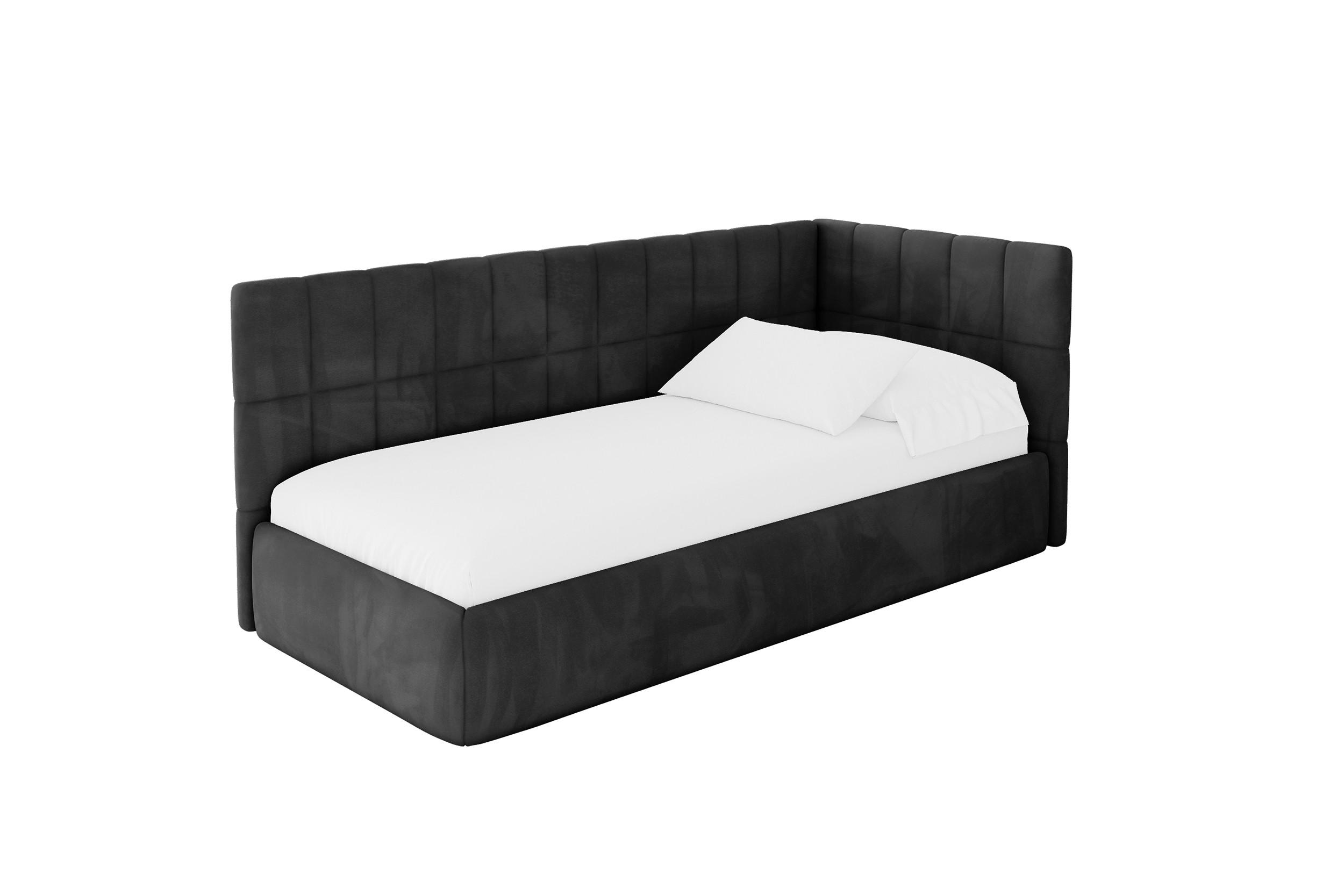 EINZELLBETT Jugendbett mit Bettkasten, Links - TULY 100x200 Schwarz - Schwarz, Holzwerkstoff/Textil (100/200cm) - ALTDECOR