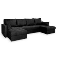 WOHNLANDSCHAFT NAKO M Schwarz Velours-Stoff mit Schlaffunktion - Schwarz/Grau, Holz/Kunststoff (285/85/140cm) - MASSENO