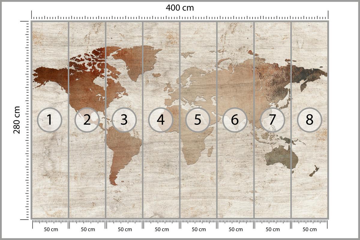 FOTOTAPETE für Wohnzimmer Vintage Karte Holz Hintergrund Retro 400x280 - Beige/Braun, Papier (400/280cm) - Muralo