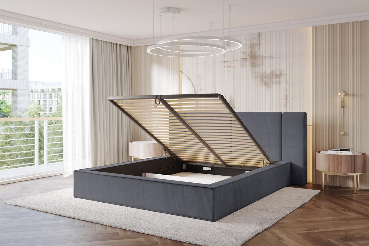 POLSTERBETT mit Bettkasten und Lattenrost, Bett mit Matratze H3/H4 - RIVO 120x200 Dunkelgrau - Dunkelgrau, Holzwerkstoff/Textil (120/200cm) - ALTDECOR