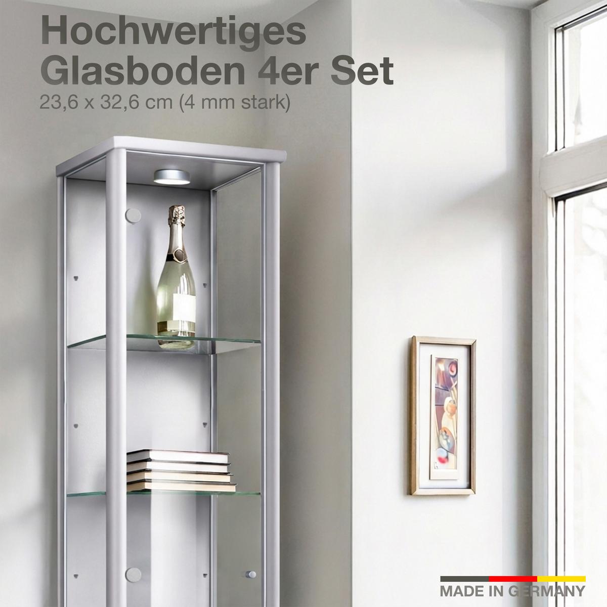 GLASBODEN 4er Set 23,6/32,6/0,4 cm für Standvitrinen 1-türig Erweiterungsset - Schwarz, Glas (32.6/0.4/23.6cm) - K-Möbel