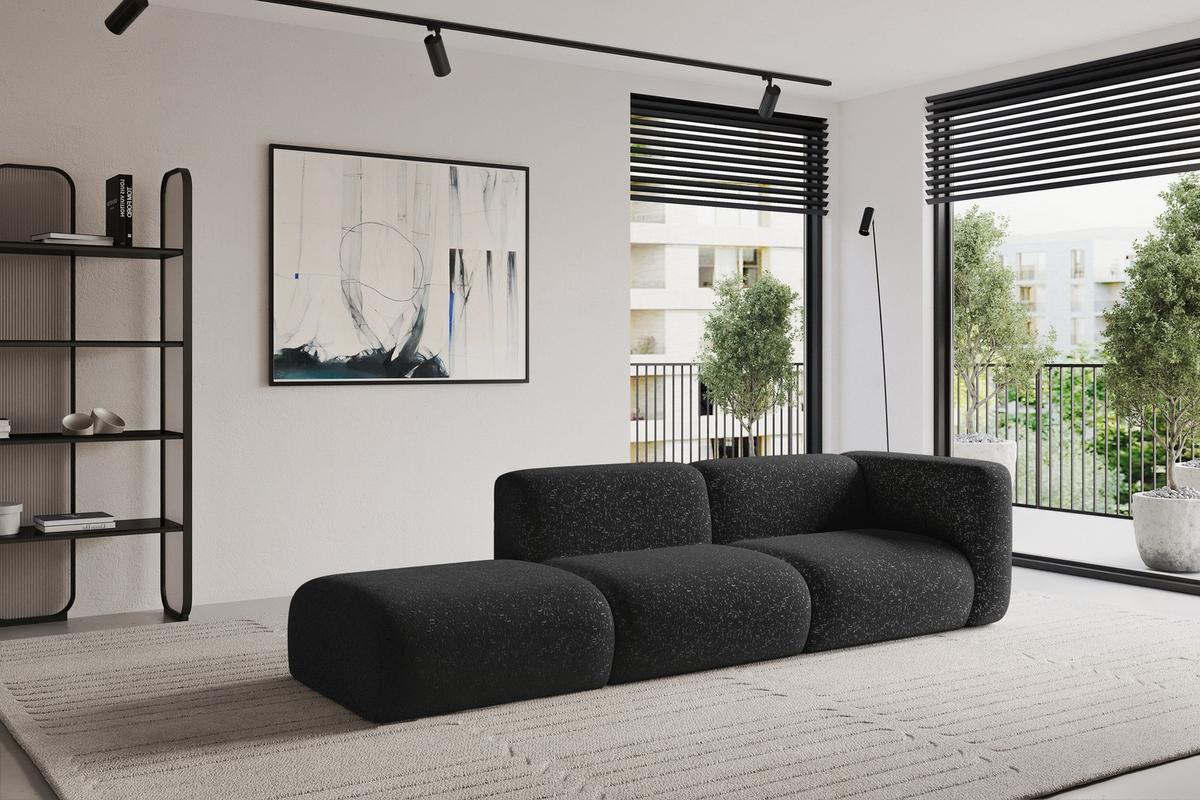 SOFA Ottomane Rechts MIRA-S3 296x89x70 Schwarz Velours - Schwarz, Holzwerkstoff/Kunststoff (296/70/89cm) - ALTDECOR
