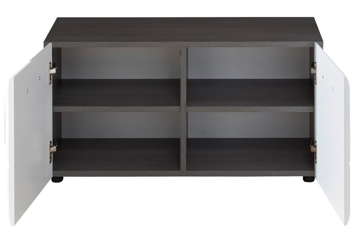 GARDEROBENBANK Hochglanz weiß, Sardegna grau 80 x 41 cm, Schuhbank mit Türen - Weiß Hochglanz/Silberfarben, Holzwerkstoff/Kunststoff (80/35/41cm) - Top.Furn
