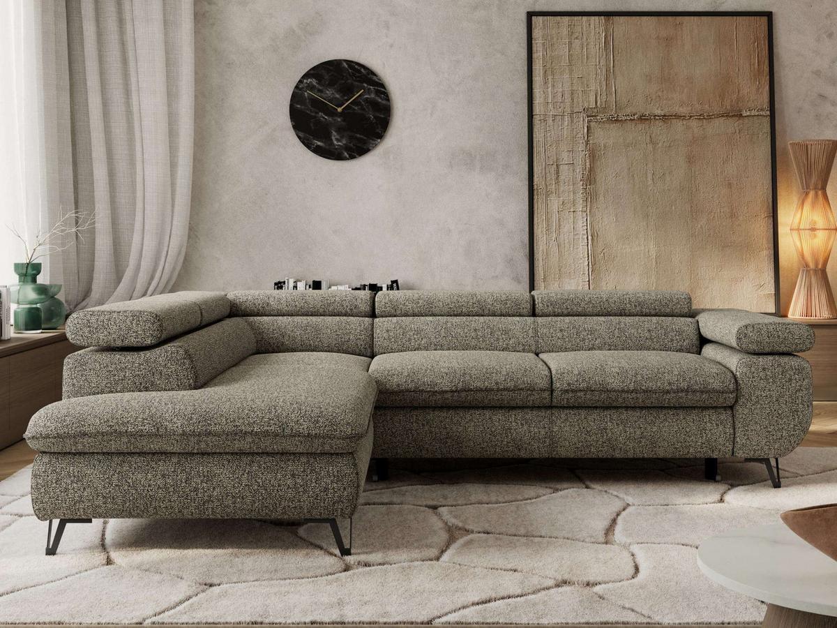 ECKSOFA PABLO L Grau Struktur - Links Seite mit Visco Topper - Schwarz/Grau, Textil/Metall (208/273cm) - MKS