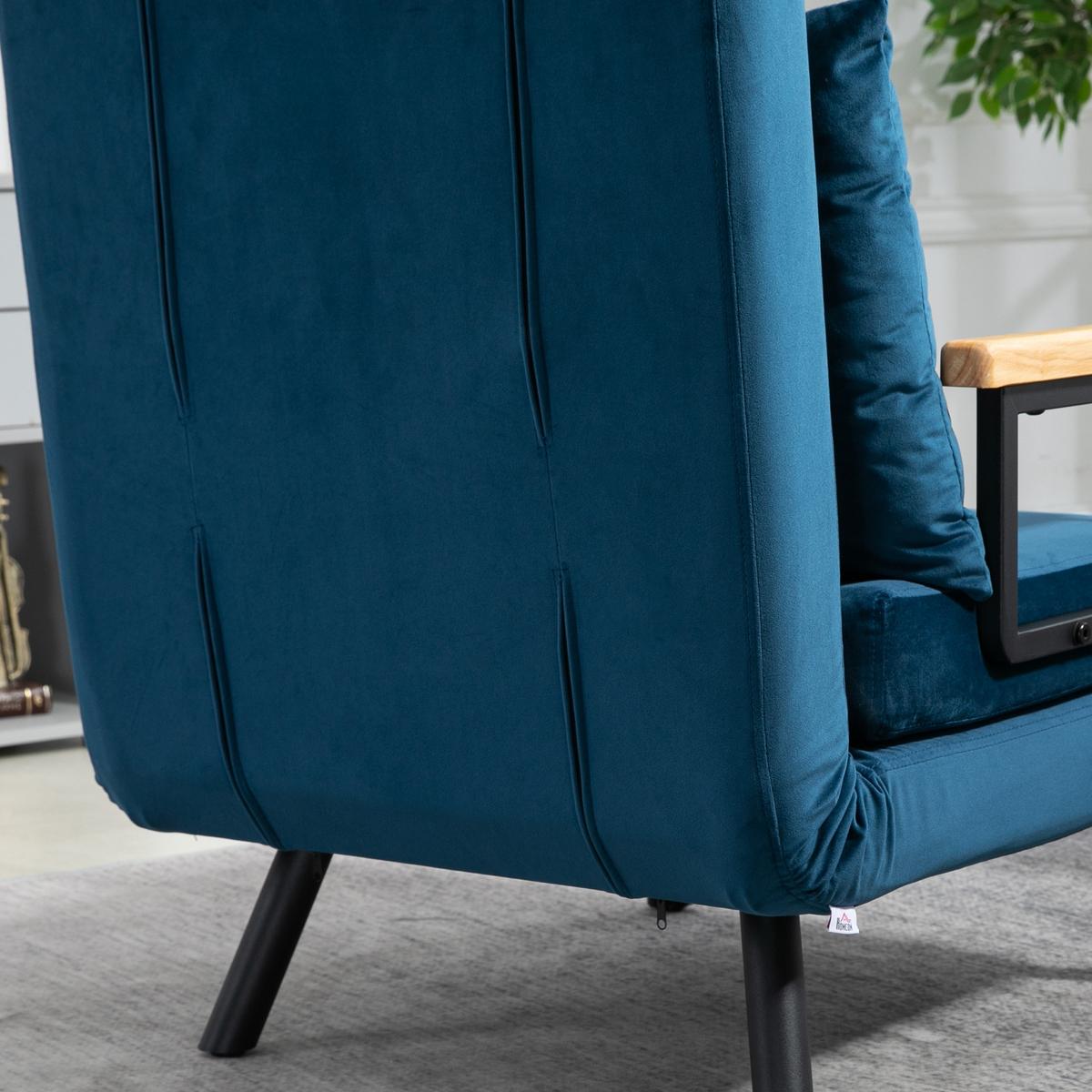 SCHLAFSESSEL, Einzelsofa mit Bettfunktion, Relaxsessel mit Rückenkissen Blau - Blau/Schwarz, Holz/Textil (73/81/63cm) - HOMCOM