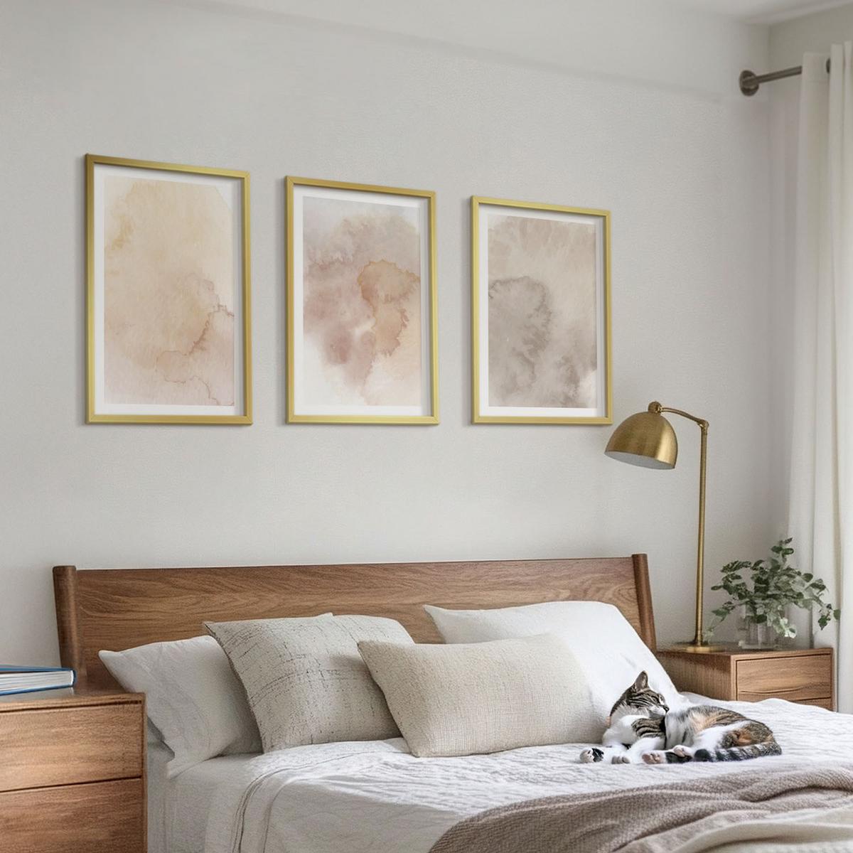BILDER SET 3er Set - 40x60 cm Goldrahmen - Warme Aquarell-Pastelltexturen - Goldfarben, Kunststoff (40/60cm) - TULUP