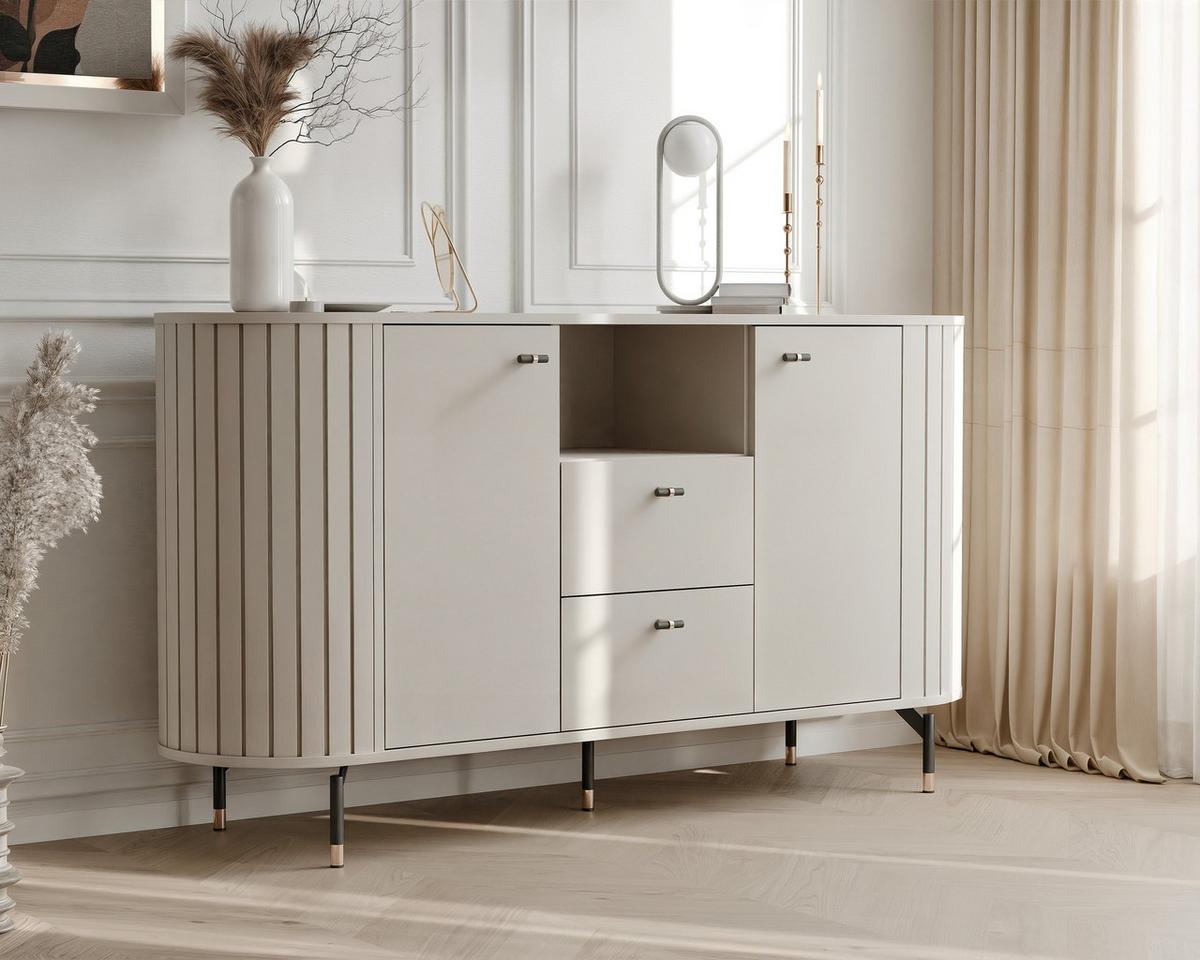 KOMMODE geriffelt, mit Fach, Kaschmir - Kaschmir, Holzwerkstoff (150/81/40cm) - Idohome