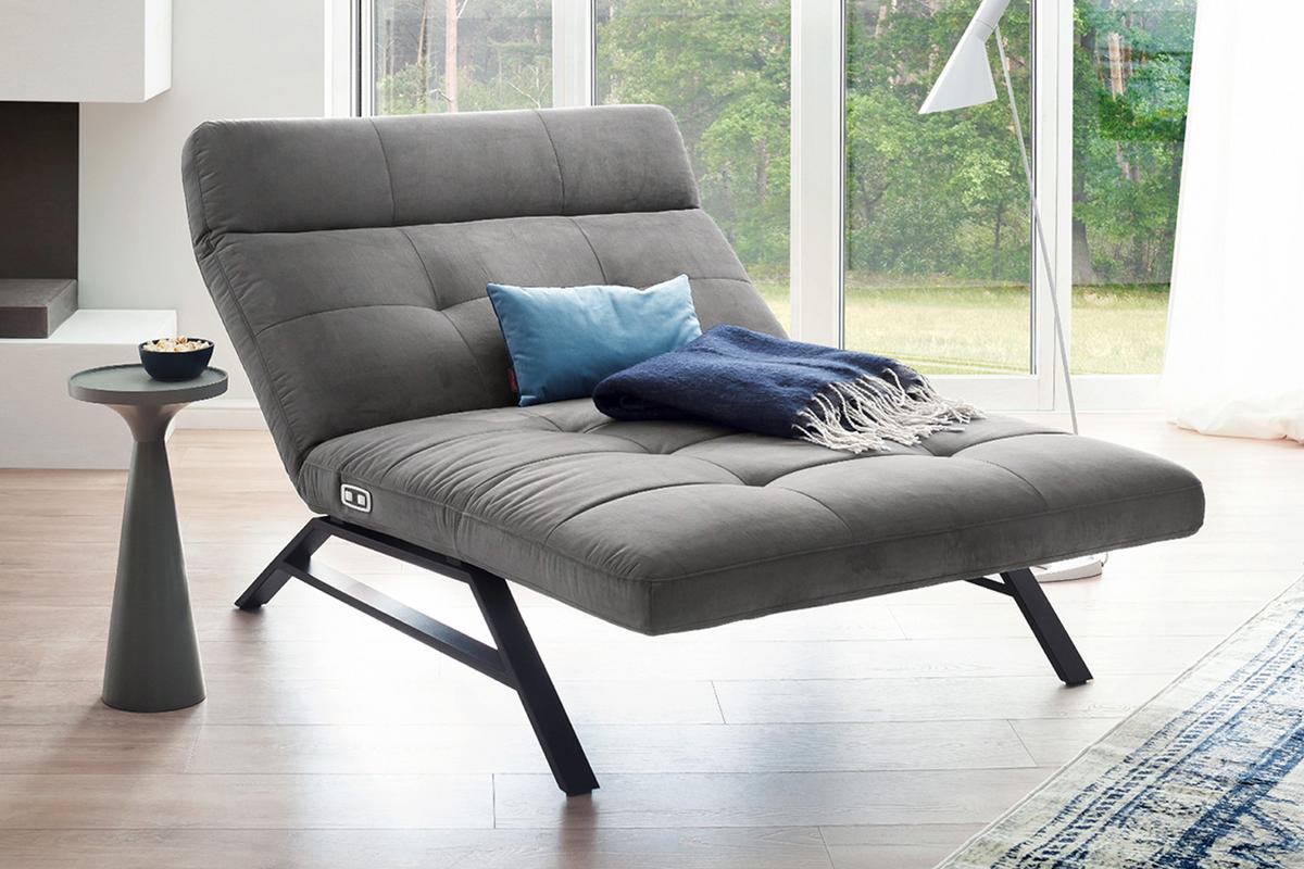LIEGE MIT MOTORISCHER RELAXFUNKTION AMERIVA Grau Velvet Relaxfunktion - Schwarz/Grau, Textil (120/110/158cm) - KAWOLA
