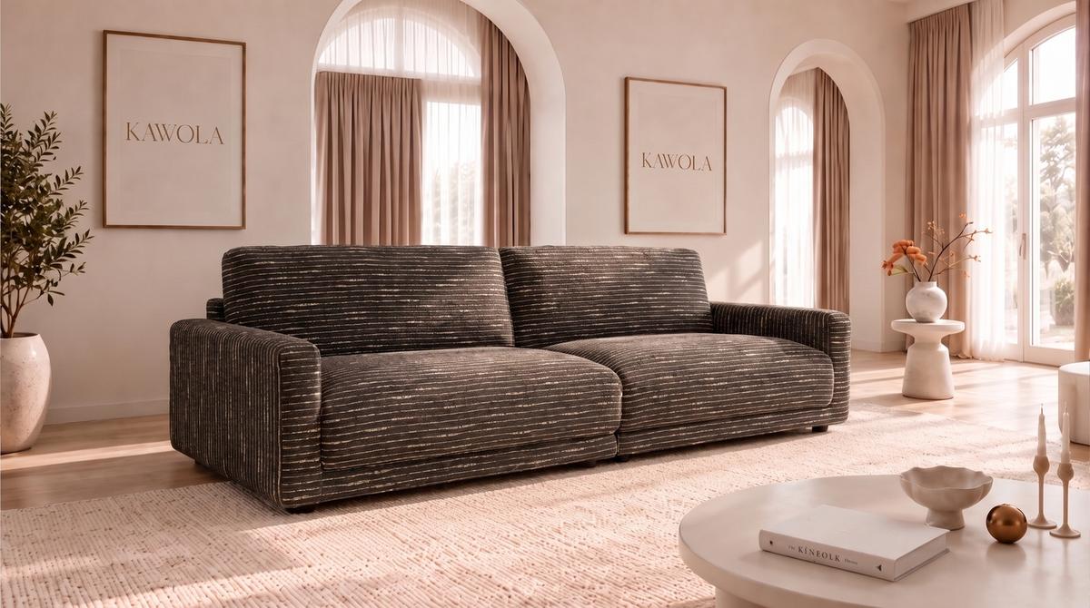 SOFA MARLIN Braun Flachgewebe - Schwarz/Braun, Kunststoff/Textil (262/80/100cm) - KAWOLA