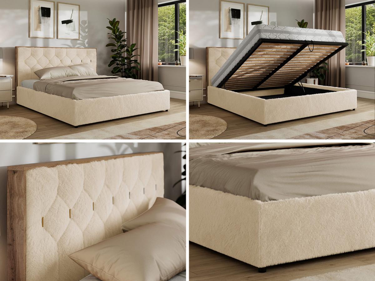 POLSTERBETT LARINO CLASSIC 180/200 - Creme Plüsch - Multipocket-Matratze - Creme, Textil (180/200cm) - MKS