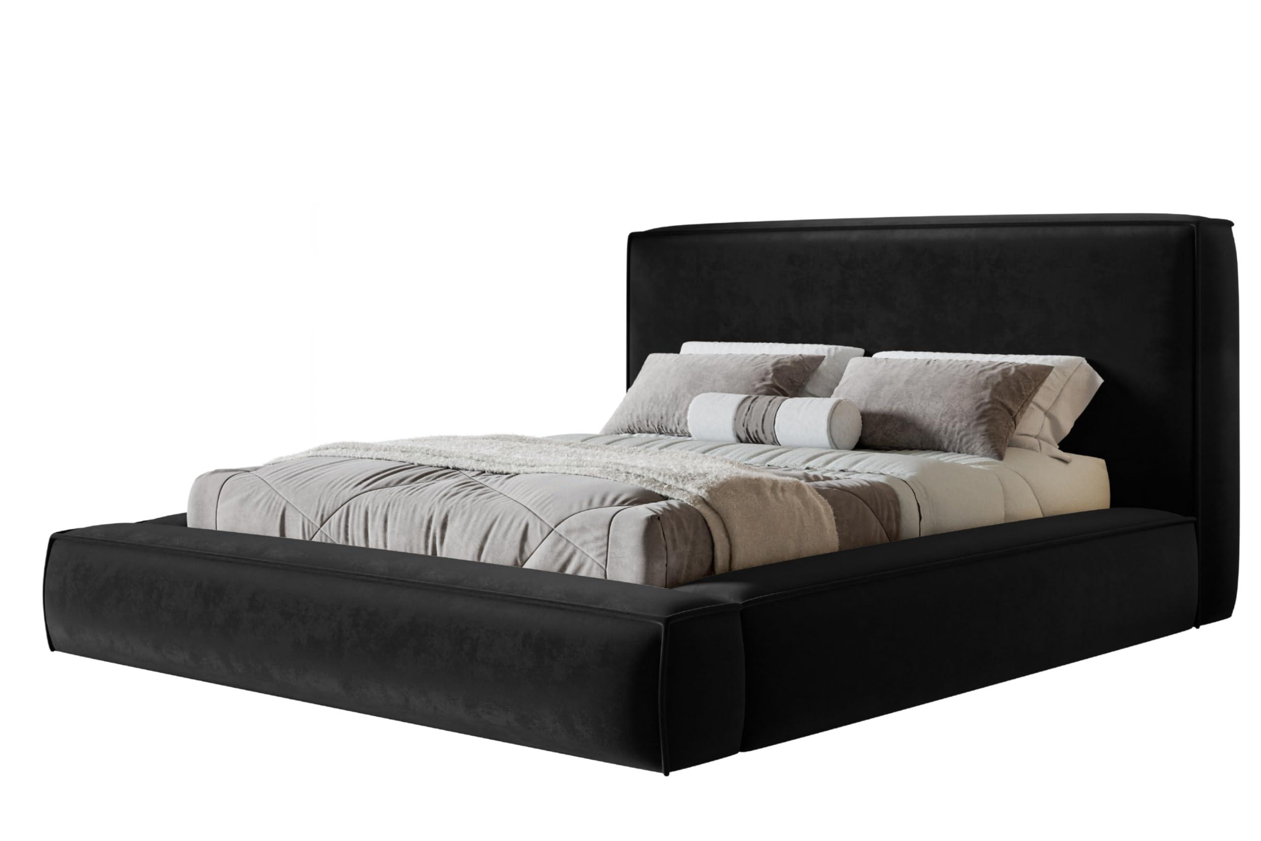 BETT 180x200 - Polsterbett mit Bettkasten und Metallrahmen - Modern Bett - Eleganter Amor-Velvet-Stoff - Kollektion Luna Maxi - Schwarz - Schwarz, Holz/Textil (180/200cm) - Alpi-Möbel