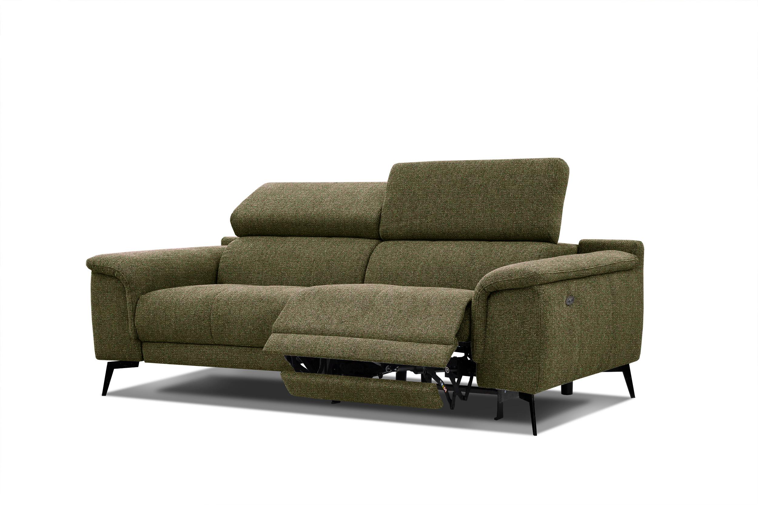 RELAXSOFA FIERO 3-Sitzer mit 1 Relaxfunktion, olivgrün - Schwarz/Olivgrün, Holzwerkstoff/Textil (212/82/103cm) - Wozimo