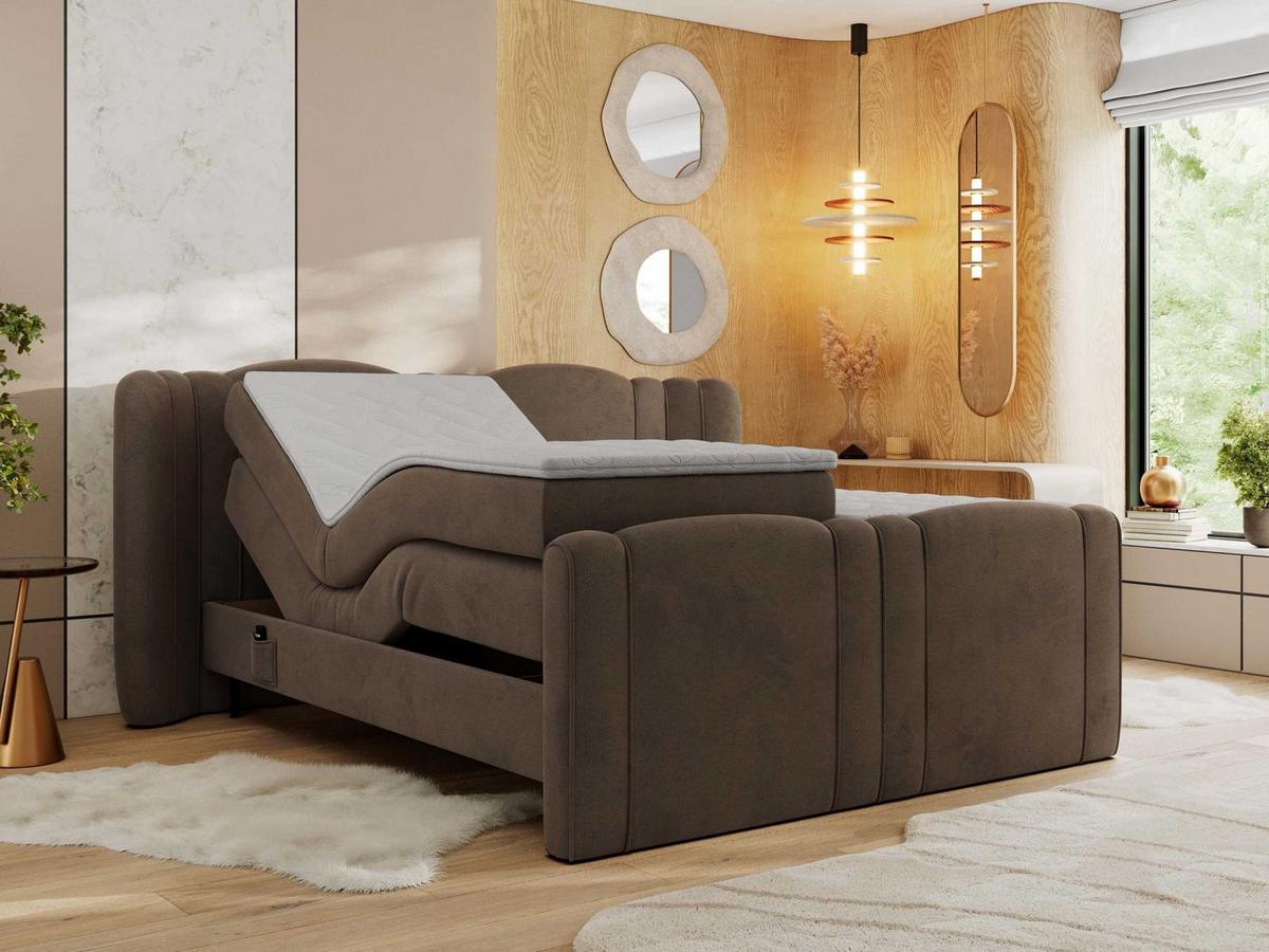 BOXBETT FORTINA 140/200 - Braun Velvet - H3 - Braun, Holz/Textil (140/200cm) - MKS