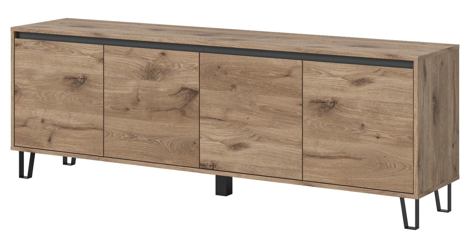 TV-LOWBOARD Eiche Viking 184 cm, Flat-TV Unterschrank mit Komforthöhe und Soft-Close - Eichefarben/Schwarz, Holz/Holzwerkstoff (184/64/40cm) - Inn.Furn