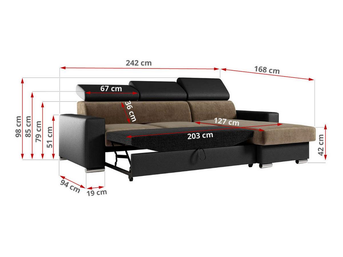 ECKSOFA FOX-L Braun/Schwarz - Silberfarben/Schwarz, Kunststoff/Textil (242/168cm) - MKS