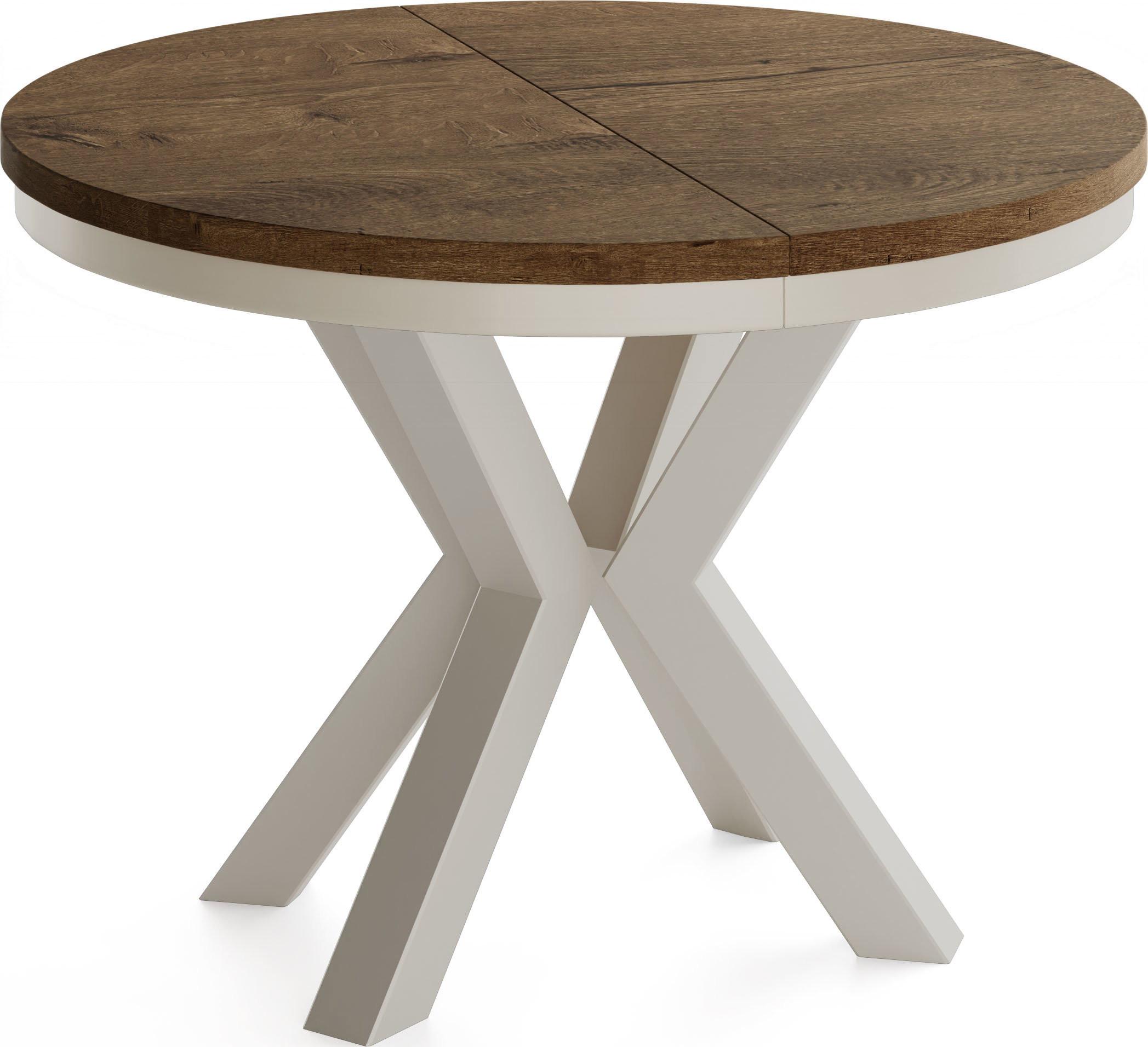 ESSTISCH Clara Grau-Beige runder ausziehbarer, Lefkas Eiche 120-200/120/76 cm - Alteiche/Grau, Holzwerkstoff/Metall (120/196/76cm) - WFL GROUP