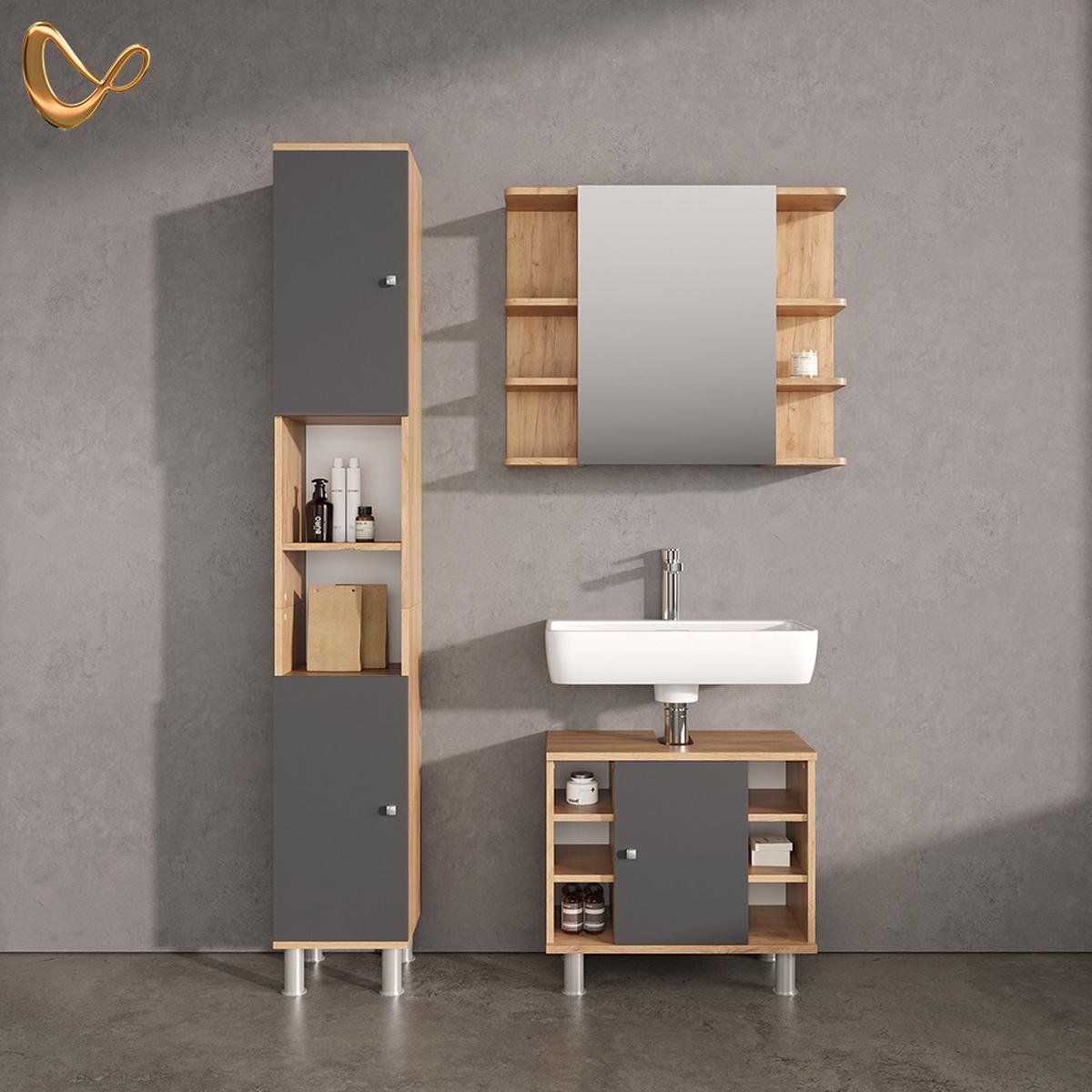 BADSPIEGELSCHRANK Fucino Goldkraft Eiche 79.6 x 64 cm - Honigeiche, Holzwerkstoff (79.6/64/21.2cm) - Livinity®