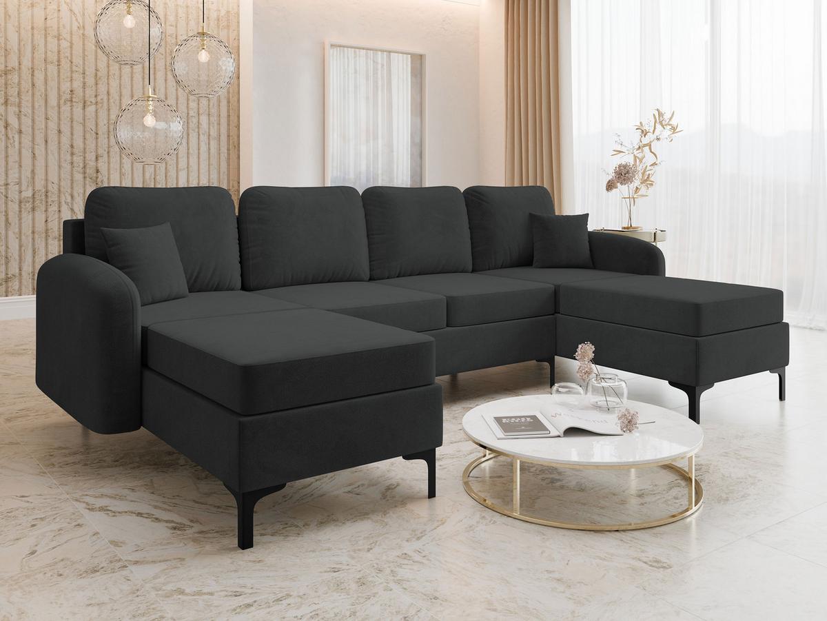 WOHNLANDSCHAFT Venice - Schwarz, Holz/Textil (293/96/172cm) - MIRJAN24
