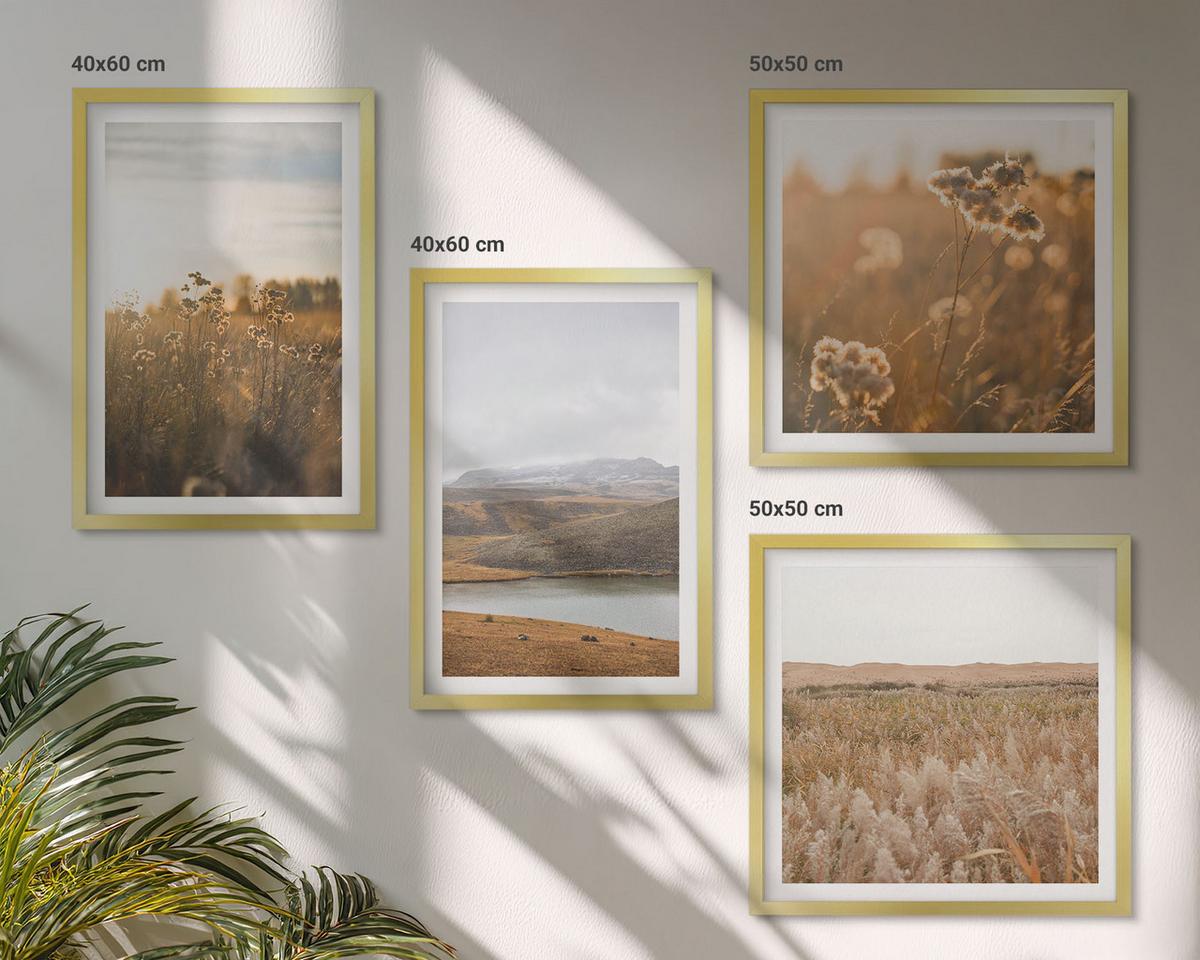 BILDER SET 4er Set - 50x50 cm & 40x60 cm Goldrahmen - Landschaften Wiesen Berge See - Goldfarben, Kunststoff (50/50cm) - TULUP