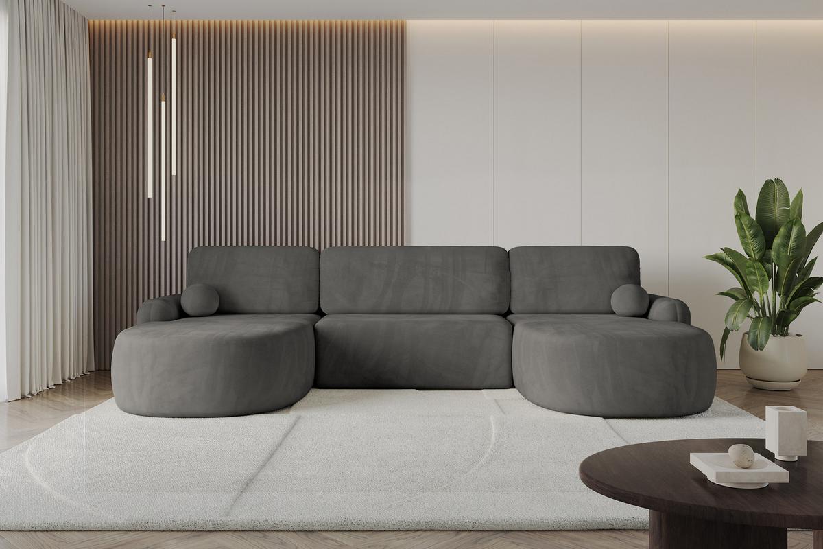 WOHNLANDSCHAFT mit Schlaffunktion und Bettkasten LIRA-U - 335x172x89 Dunkelgrau - Dunkelgrau, Holzwerkstoff/Textil (335/89/172cm) - ALTDECOR